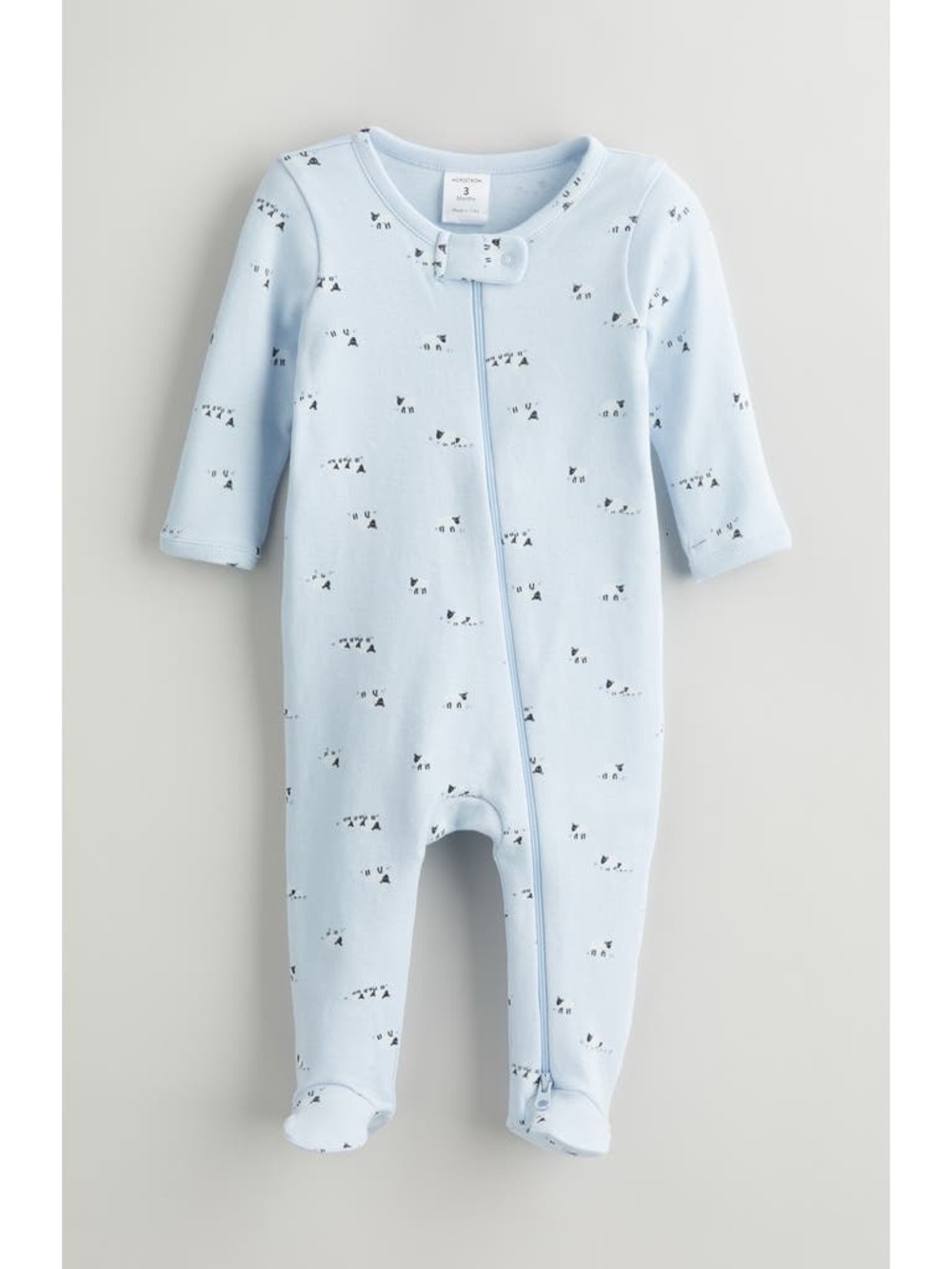 Nordstrom Baby Organic Cotton Sheep Footie Pajamas Baby Blue Zip Footed 9 mos